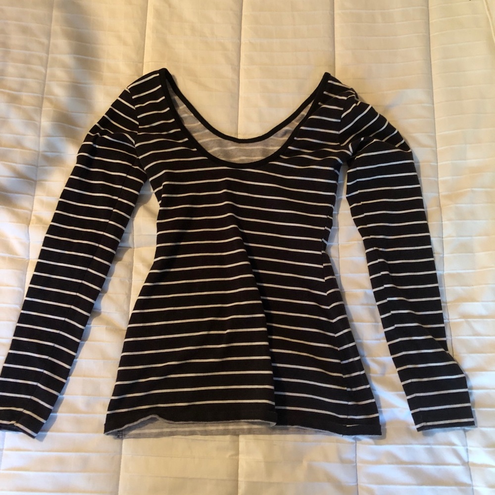 Black and white striped longsleeve blouse